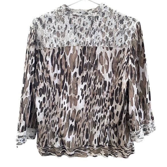 Chico’s Animal Print Lace Cotton Stretch Jacket 3/4 Sleeve Artsy Women’s‎ 2 Sz L - Picture 6 of 6